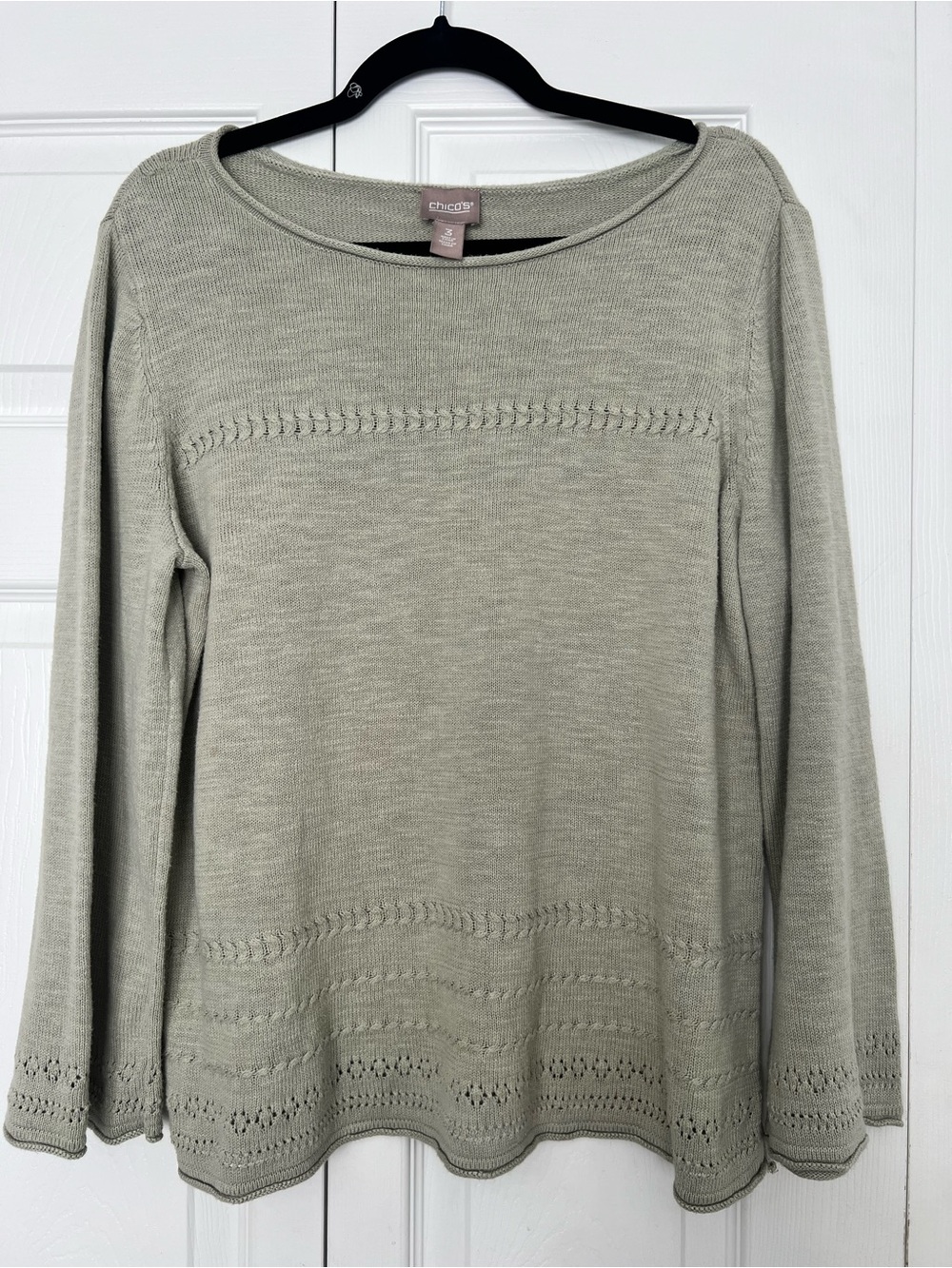Chicos Light Sage Knit Long bell Sleeve Top